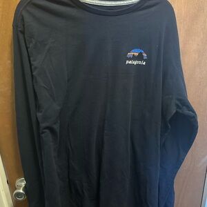 Patagonia Men’s Black Long Sleeve Tee with Mountain Logo